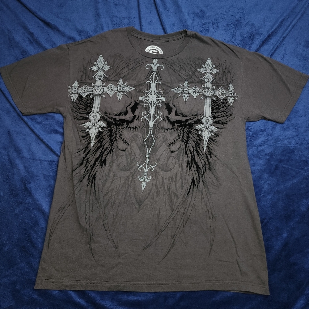 Sinister Y2K Vintage Graphic Grey Black Gothic‎ Tshirt Large